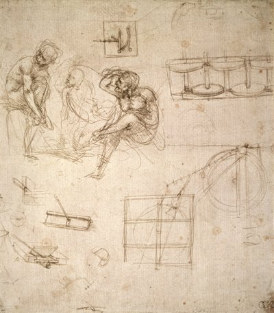 Studies of Figures and of Machinery by Leonardo da Vinci